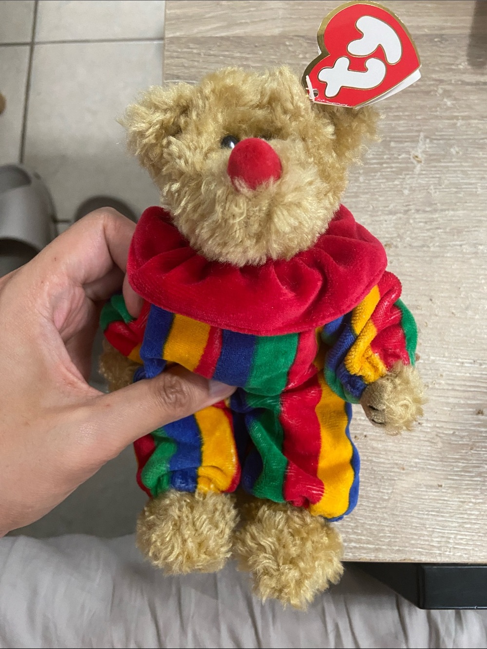 Vintage 1993 Ty Piccadilly Clown Bear Red Nose Retired Beanie Baby